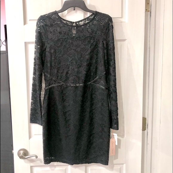 SOCIAL STORIES black bodycon allover lace long sleeve dress mid length sizeL NWT - Picture 2 of 9